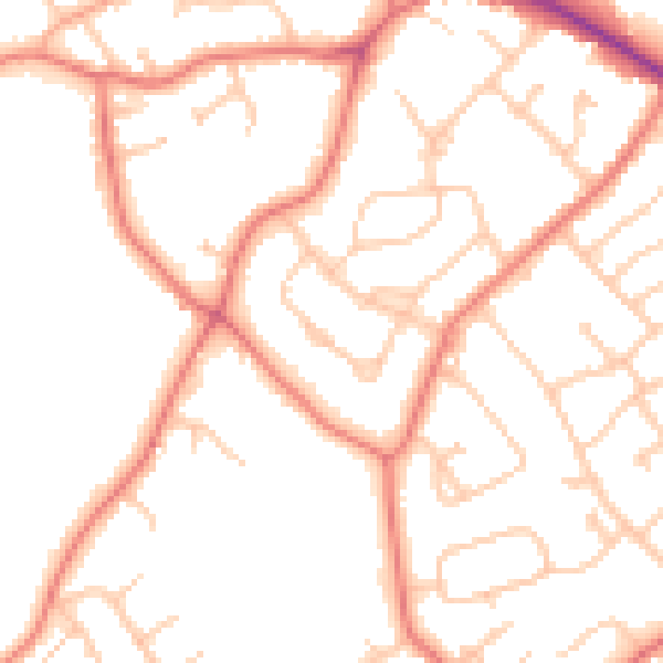Daytime road noise heatmap for CH2 1QX