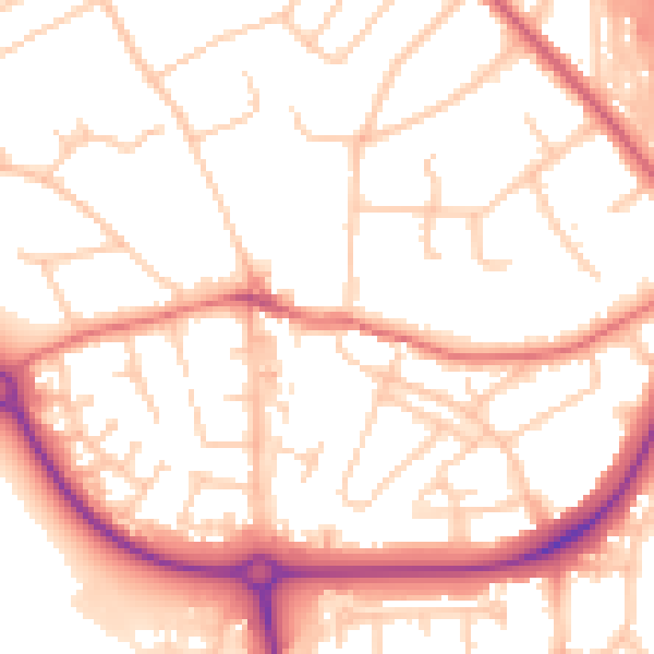 Daytime road noise heatmap for CH49 0XB