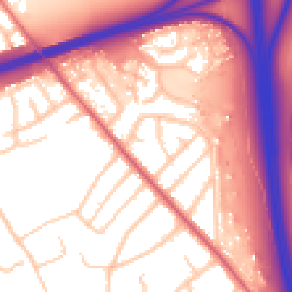 Daytime road noise heatmap for CH49 6JU