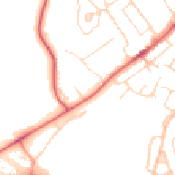 Daytime road noise heatmap for CM16 4DD