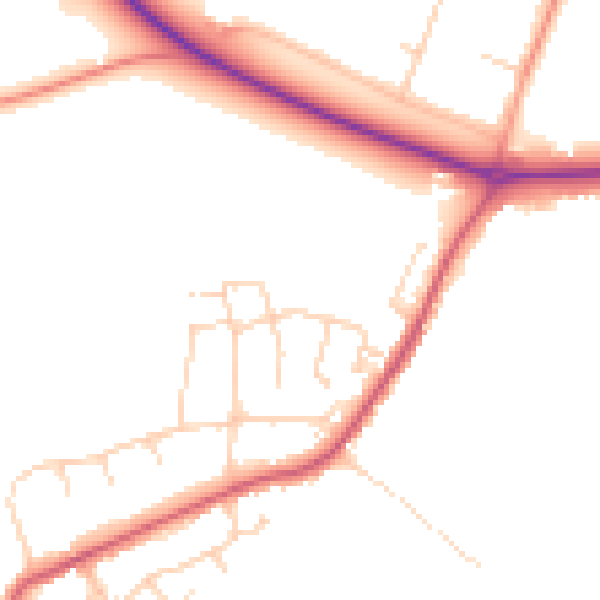Daytime road noise heatmap for CM16 6UA