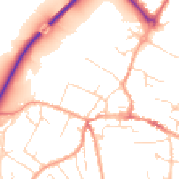 Daytime road noise heatmap for CM9 5QH