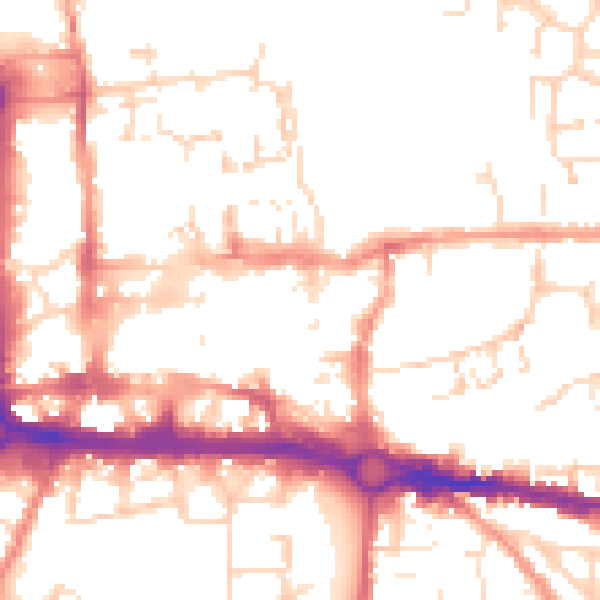 Daytime road noise heatmap for CO1 1AZ
