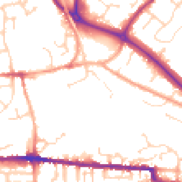 Daytime road noise heatmap for CO1 2TJ