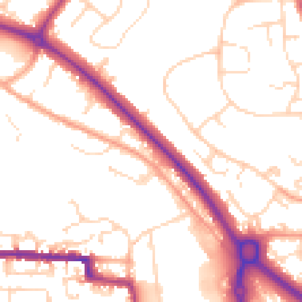 Daytime road noise heatmap for CO1 2TL