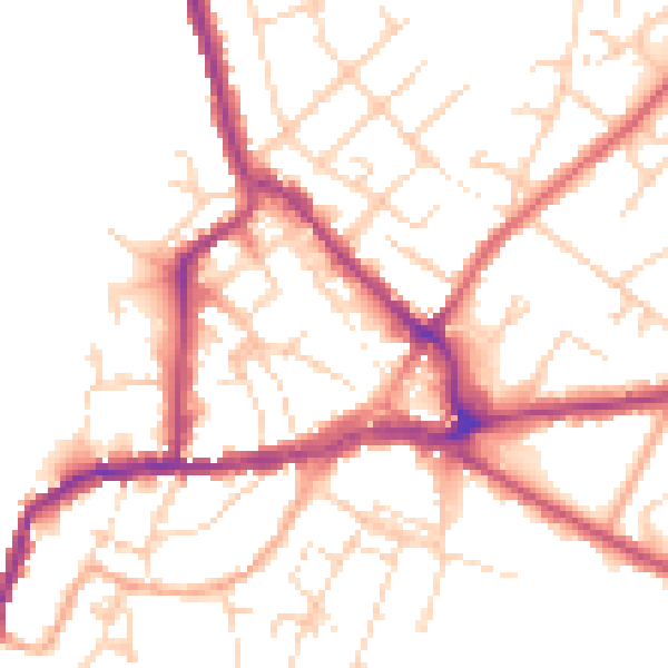 Daytime road noise heatmap for CO10 1DD