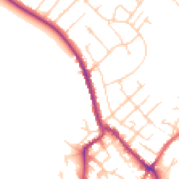 Daytime road noise heatmap for CO10 1JT