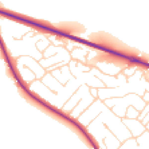 Daytime road noise heatmap for CO10 1WJ