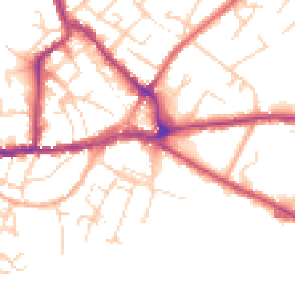 Daytime road noise heatmap for CO10 2EG