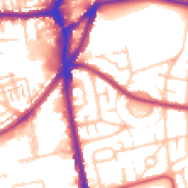 Daytime road noise heatmap for CR0 4DY