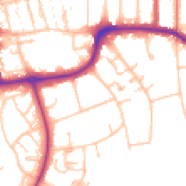 Daytime road noise heatmap for CR0 5PS