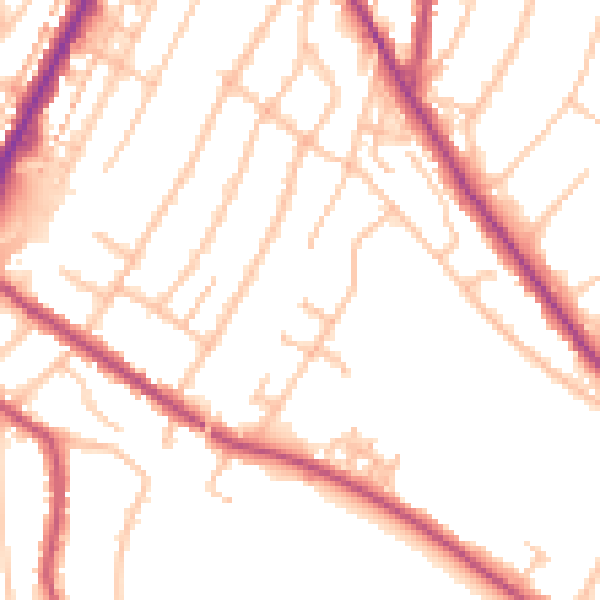 Daytime road noise heatmap for CR2 0DN