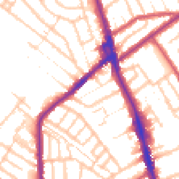 Daytime road noise heatmap for CR7 6AE