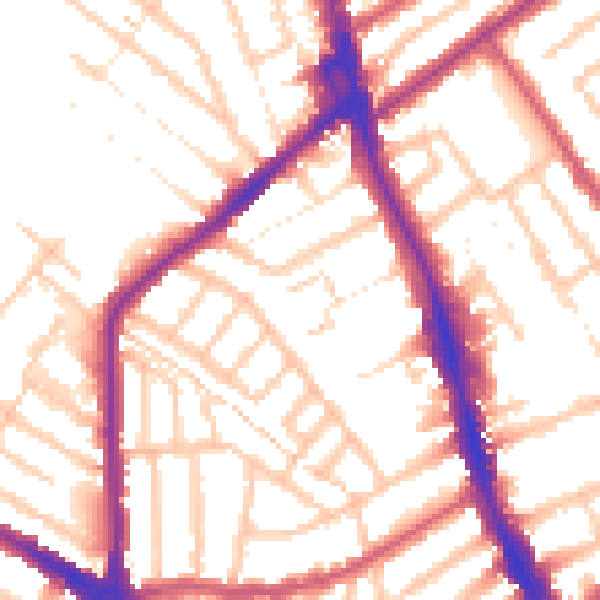 Daytime road noise heatmap for CR7 6AQ
