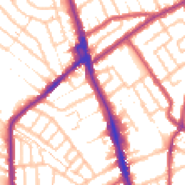 Daytime road noise heatmap for CR7 6AZ