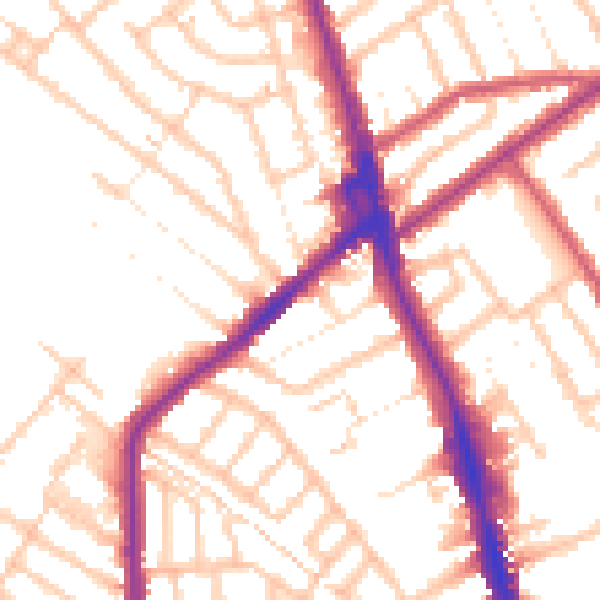 Daytime road noise heatmap for CR7 6BD