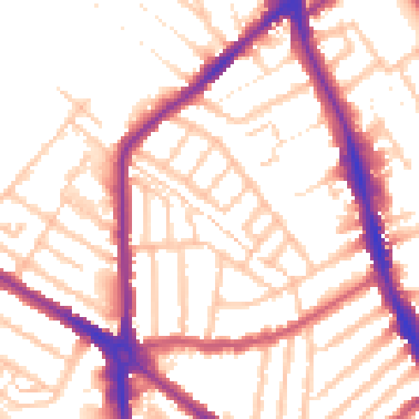Daytime road noise heatmap for CR7 6BW