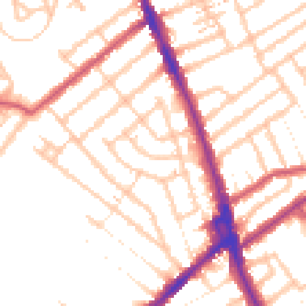 Daytime road noise heatmap for CR7 6HW