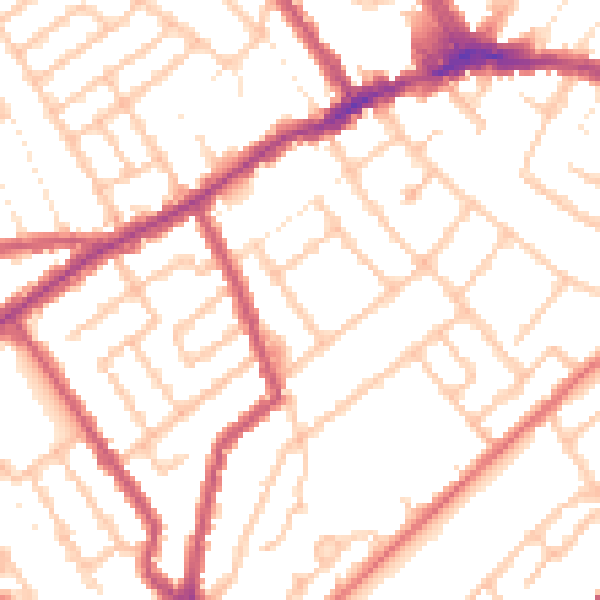 Daytime road noise heatmap for CR7 7BJ