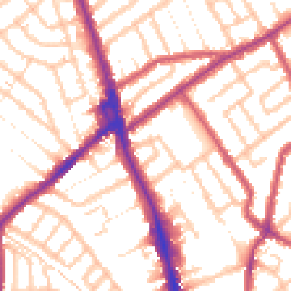Daytime road noise heatmap for CR7 7HS