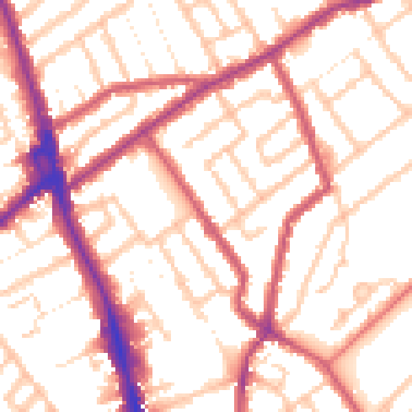 Daytime road noise heatmap for CR7 7JU