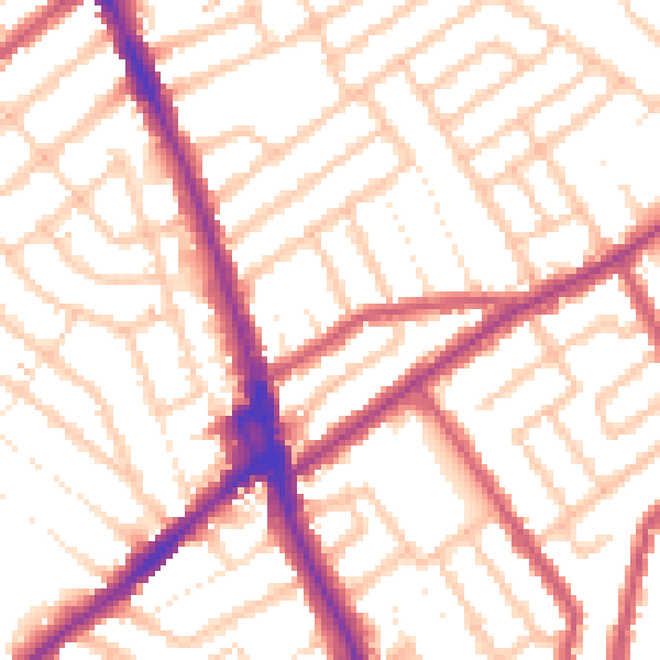Daytime road noise heatmap for CR7 7LE