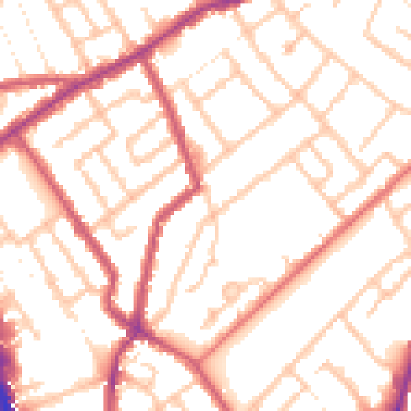 Daytime road noise heatmap for CR7 7NW