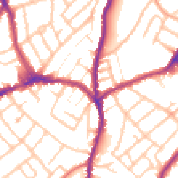 Daytime road noise heatmap for CR7 8LE