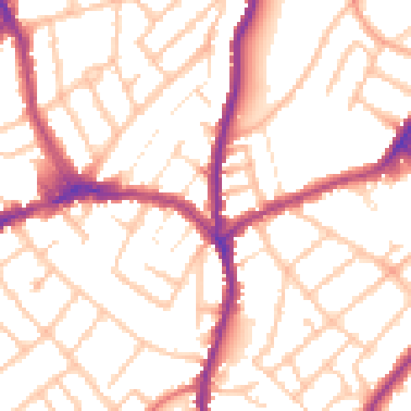 Daytime road noise heatmap for CR7 8SG