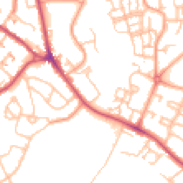 Daytime road noise heatmap for CV2 1QZ