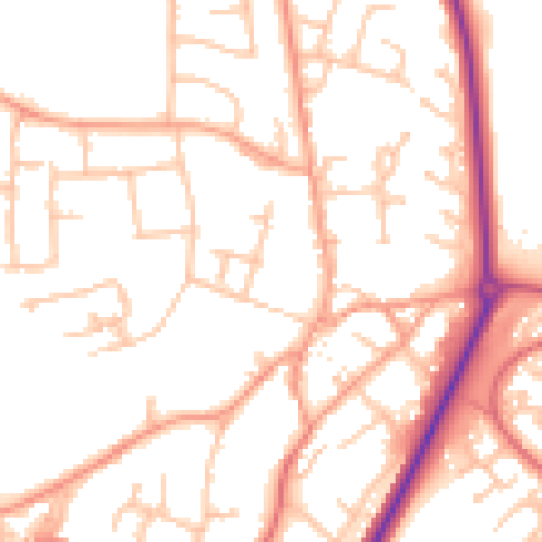 Daytime road noise heatmap for CV47 0JJ