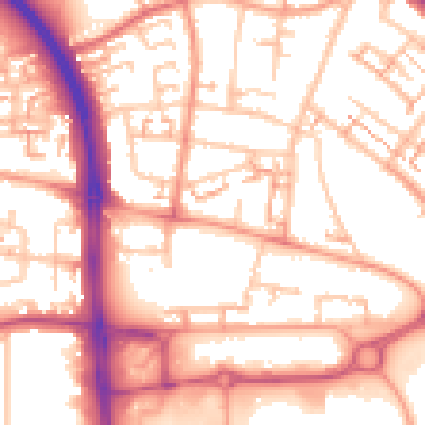 Daytime road noise heatmap for CV5 7AE