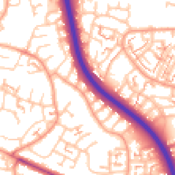 Daytime road noise heatmap for CV5 7JF