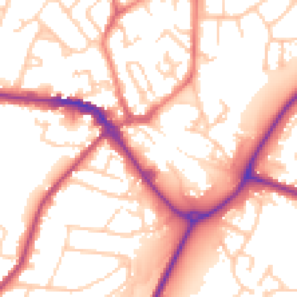 Daytime road noise heatmap for CW11 1BB
