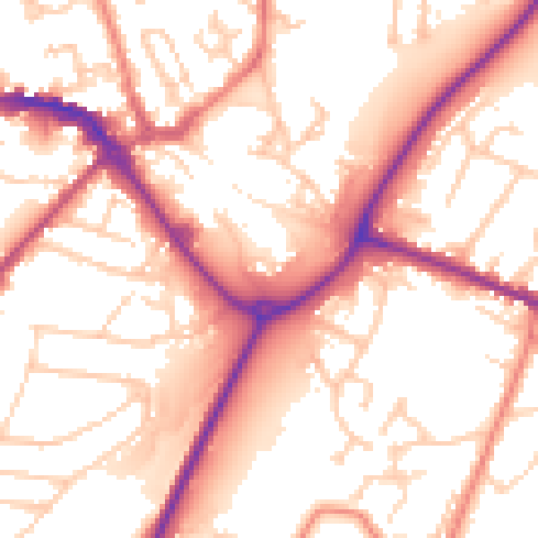 Daytime road noise heatmap for CW11 1FU