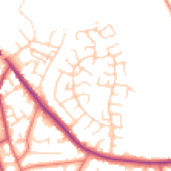 Daytime road noise heatmap for CW11 1WZ