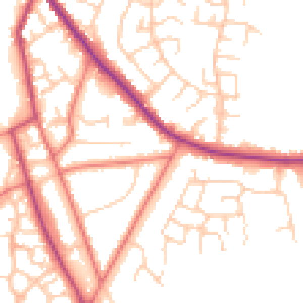 Daytime road noise heatmap for CW11 3HE