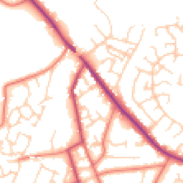 Daytime road noise heatmap for CW11 3JE