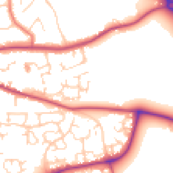 Daytime road noise heatmap for CW5 6TJ
