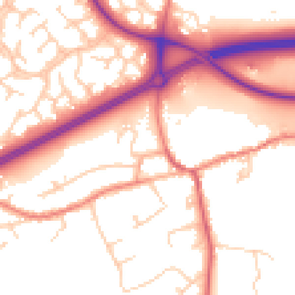 Daytime road noise heatmap for CW9 8HT