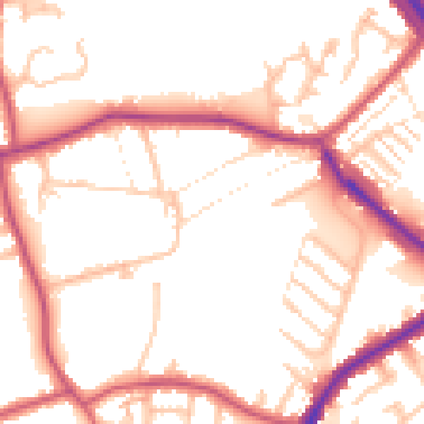 Daytime road noise heatmap for DA8 1PY
