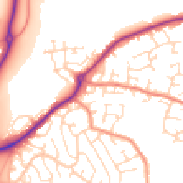 Daytime road noise heatmap for DE21 2DA