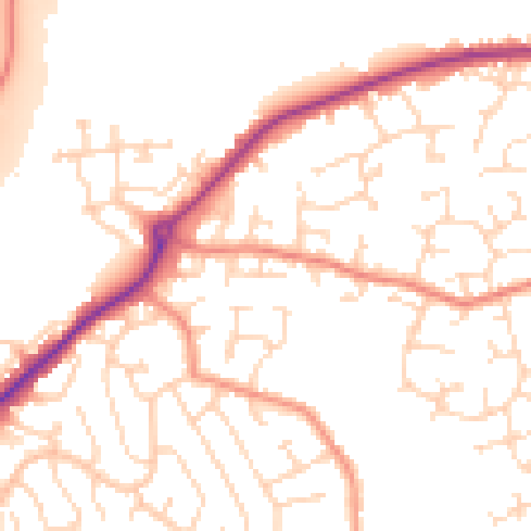 Daytime road noise heatmap for DE21 2DB