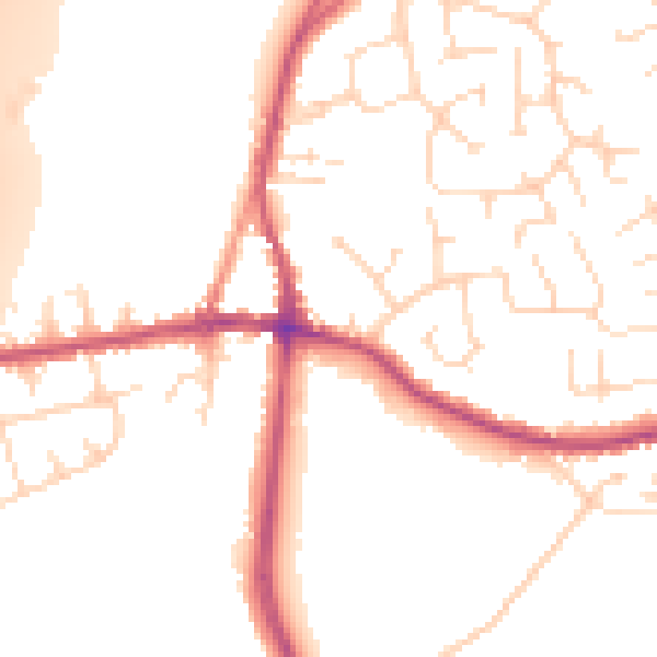 Daytime road noise heatmap for DE55 1AN