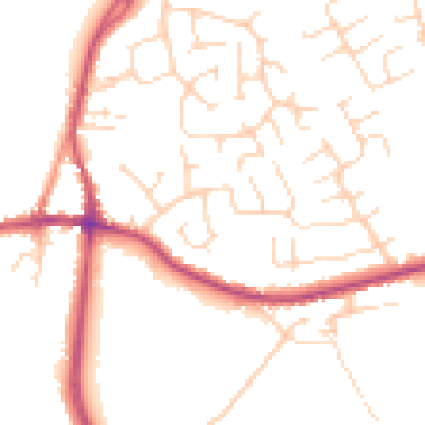 Daytime road noise heatmap for DE55 1AZ