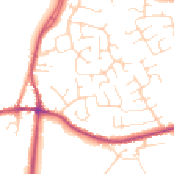 Daytime road noise heatmap for DE55 1BE