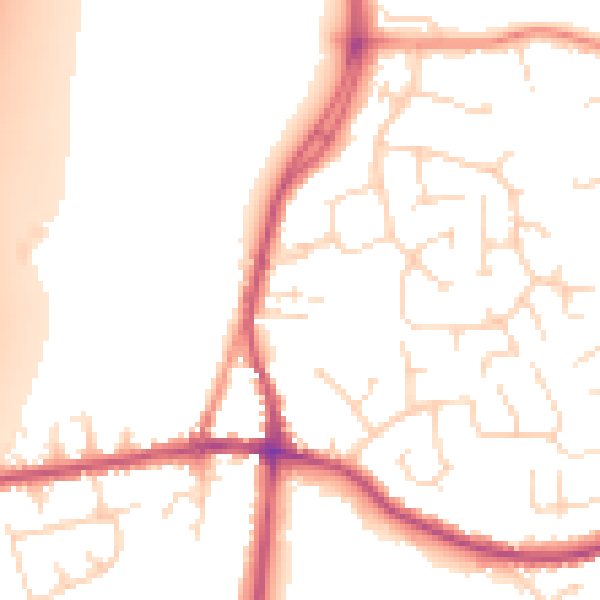 Daytime road noise heatmap for DE55 1BJ