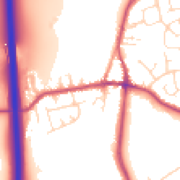Daytime road noise heatmap for DE55 1BN