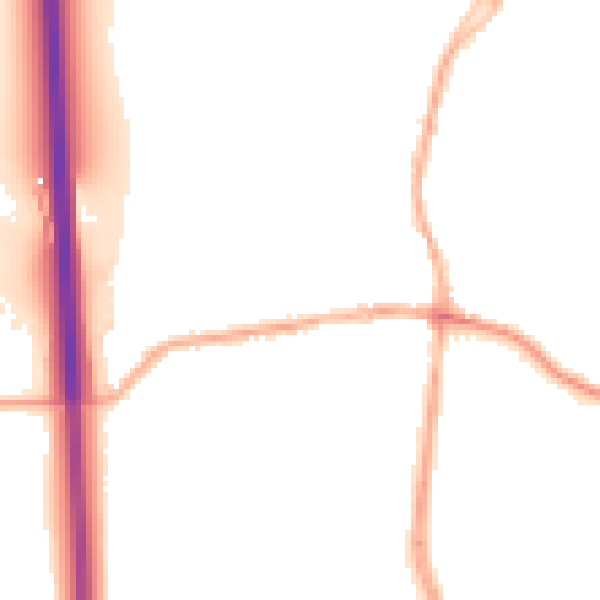 Night-time road noise heatmap for DE55 1BP