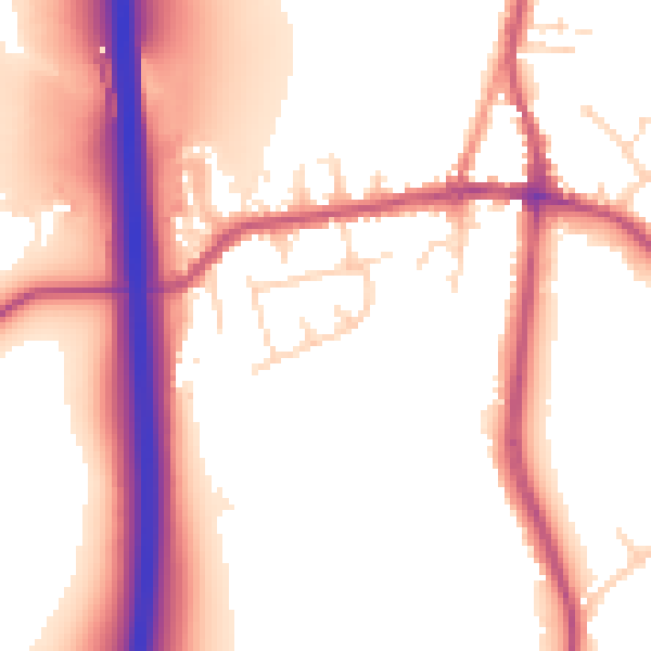 Daytime road noise heatmap for DE55 1BZ
